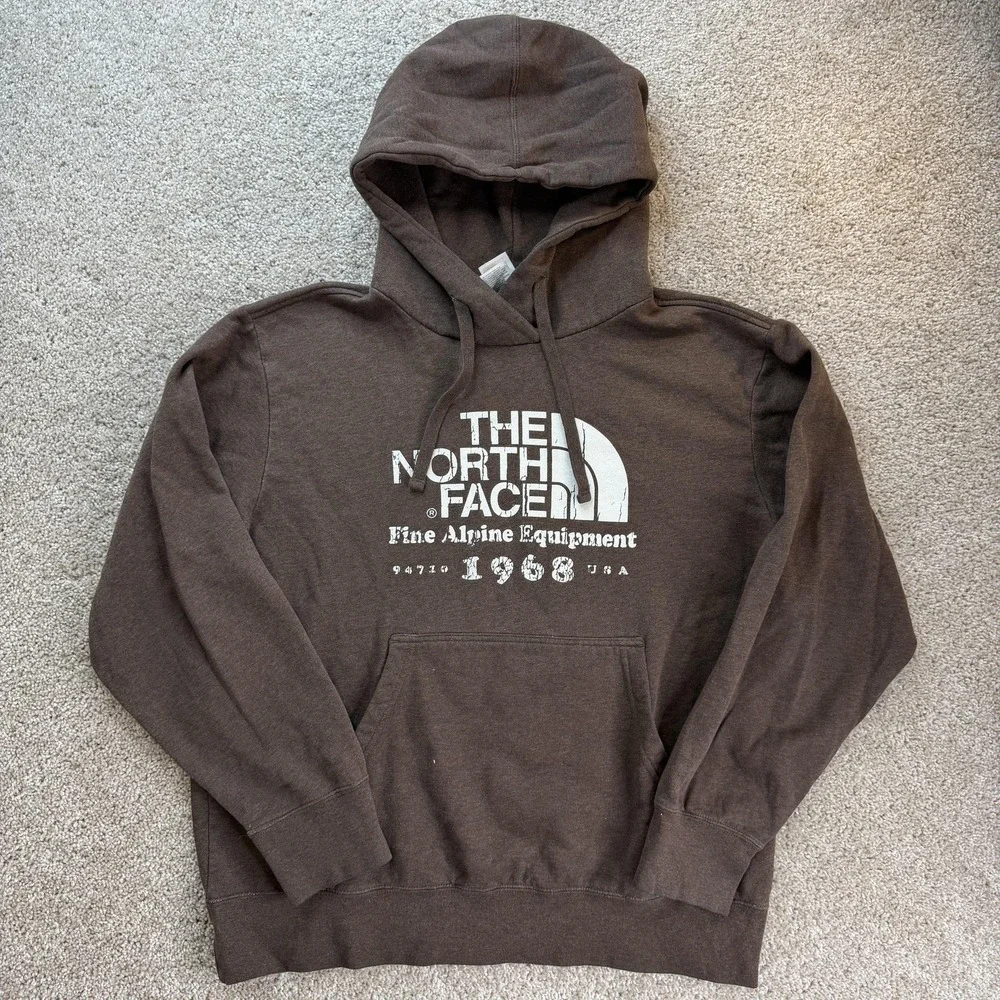 The North Face Hoodie Mens Large Brown Fleece Pullover 1968 Logo Sweatshirt